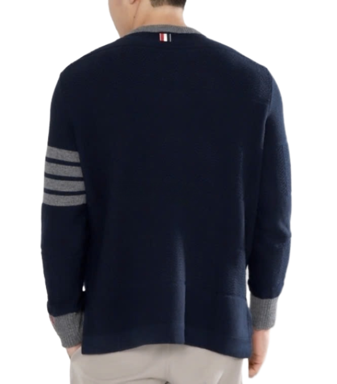 24FWMerino Wool 4-Bar Textured Rugby Stripe Crew Neck Pullover