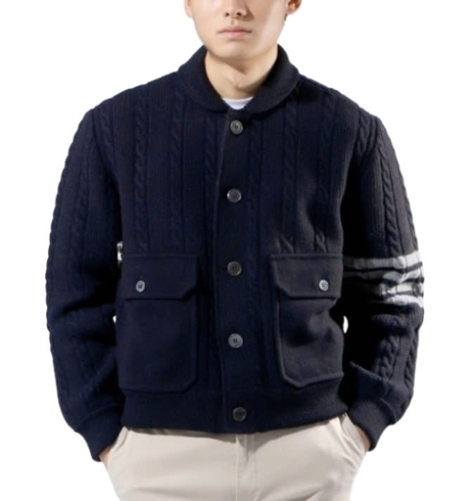 4FWMerino Wool and Cotton 4-Bar Cable Bomber Jacket