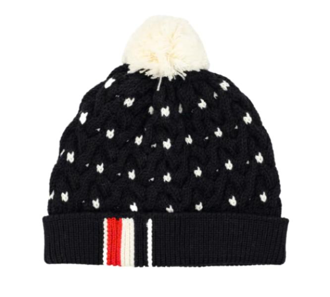 24FWRWB Stripe & Pom Pom Cable Hat