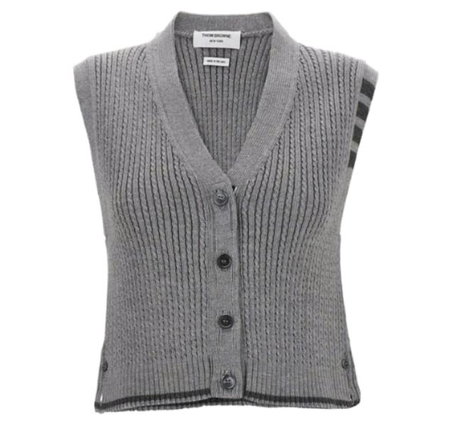 24FWMerino Wool 4-Bar Crop Cable Cardigan Vest