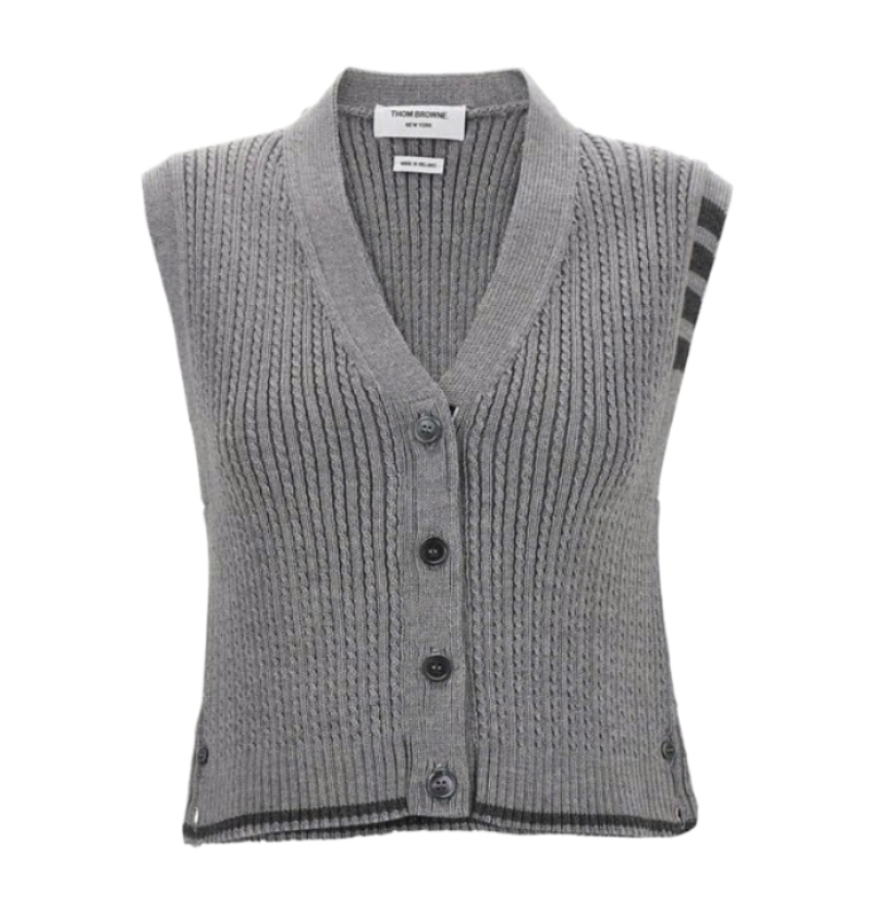 24FWMerino Wool 4-Bar Crop Cable Cardigan Vest