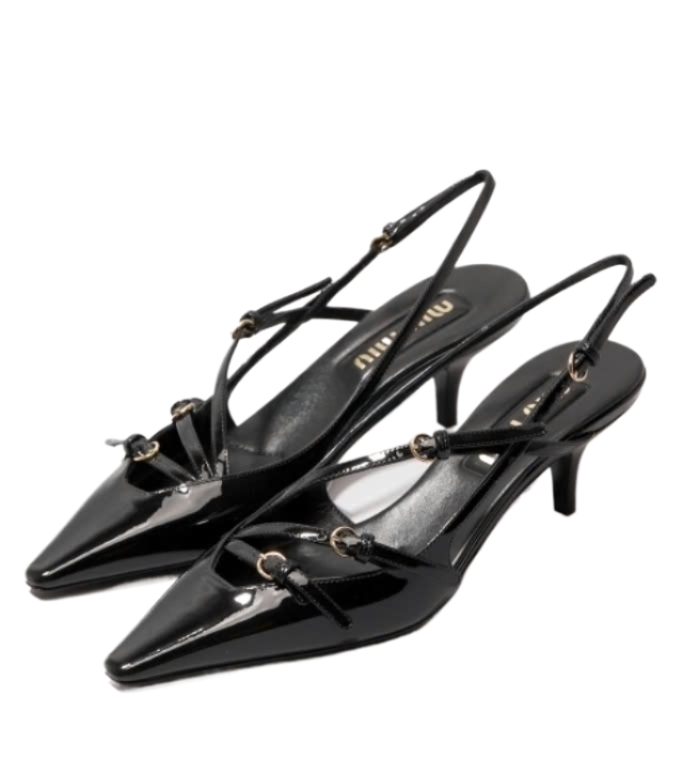 Buckle patent leather slingback