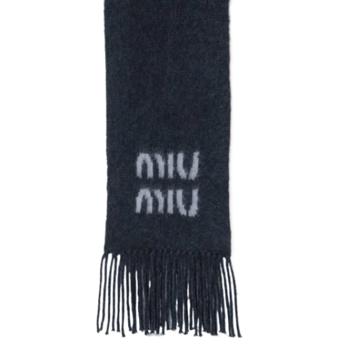 Blue virgin wool logo scarf