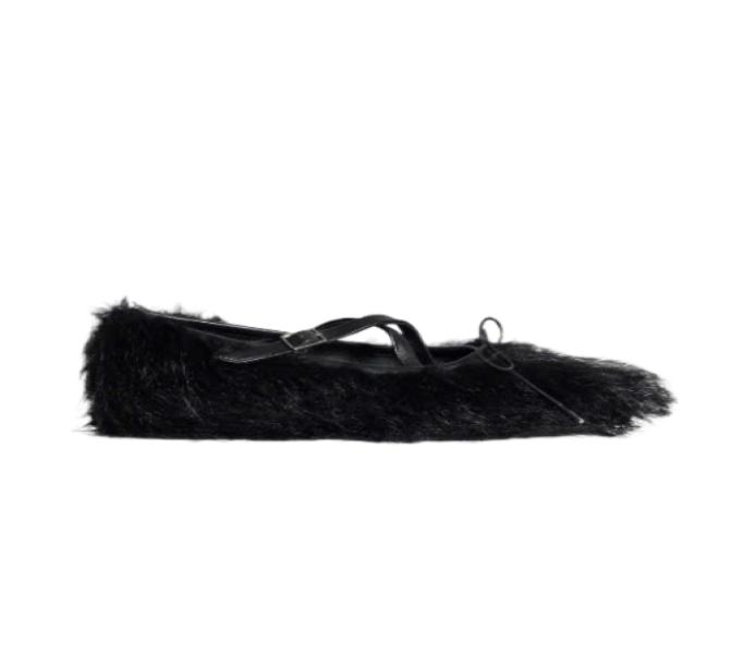 Fur Criss Cross Flat Shoes