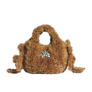 EGG Crystal Embellished Shearling Tote Bag