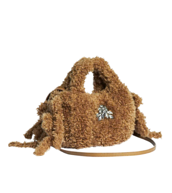 EGG Crystal Embellished Shearling Tote Bag