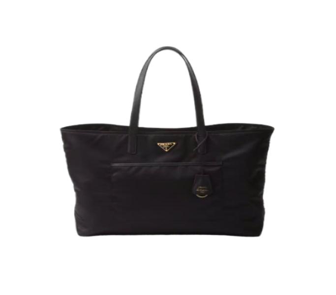 Large nylon and saffiano leather tote bag