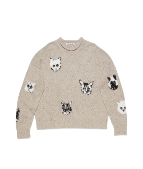 Cat jacquard crewneck knit