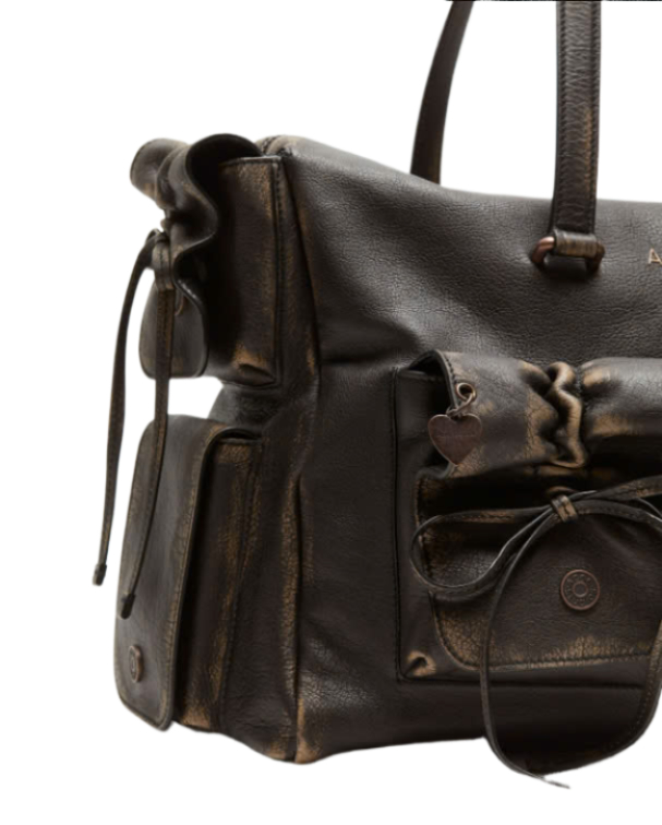 Multi-pocket leather tote bag