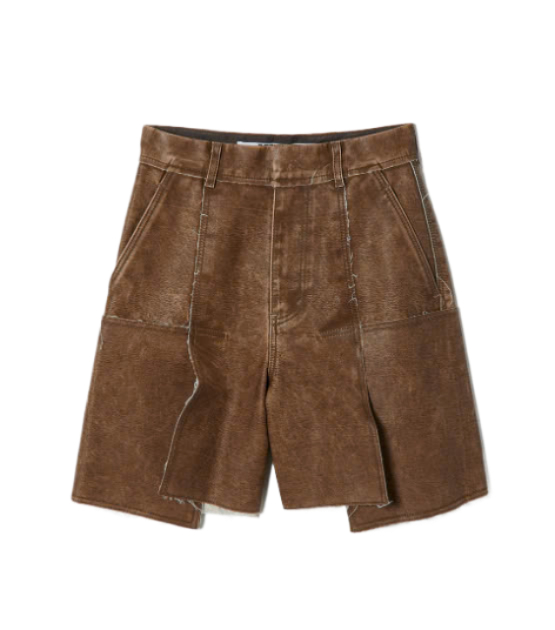 Brown Faux Leather Low Hem Shorts 