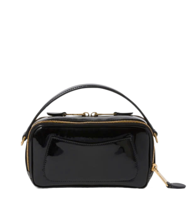 Logo patent leather shoulder bag