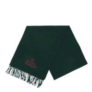 Logo embroidered wool fringe muffler