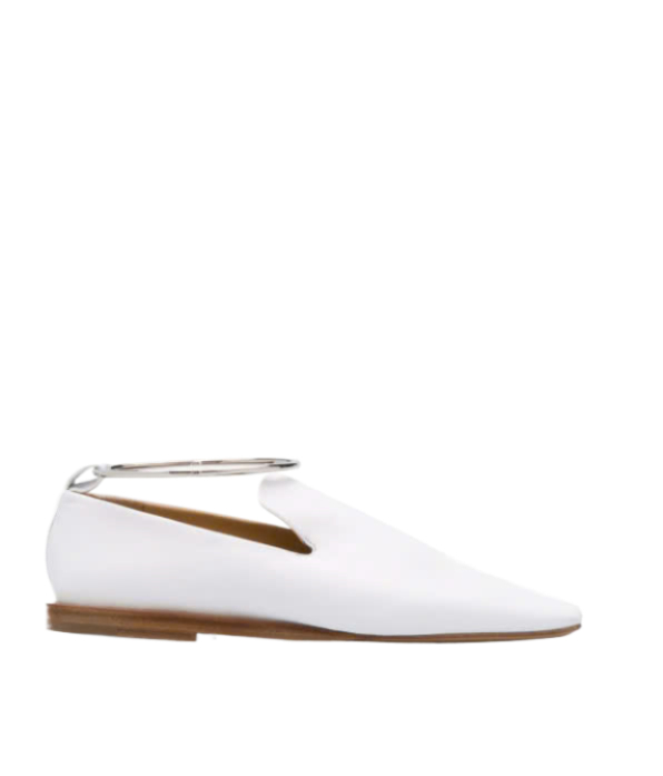 ANKLE CUFF SQUARE TOE LOAFERS WHITE