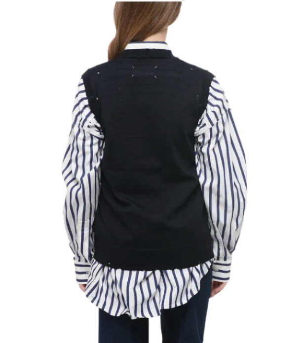 Distressed Wool Vest with Contrasting Embroidery