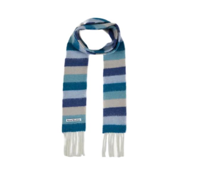 Skinny Wool-Alpaca Fringe Scarf Blue Gray