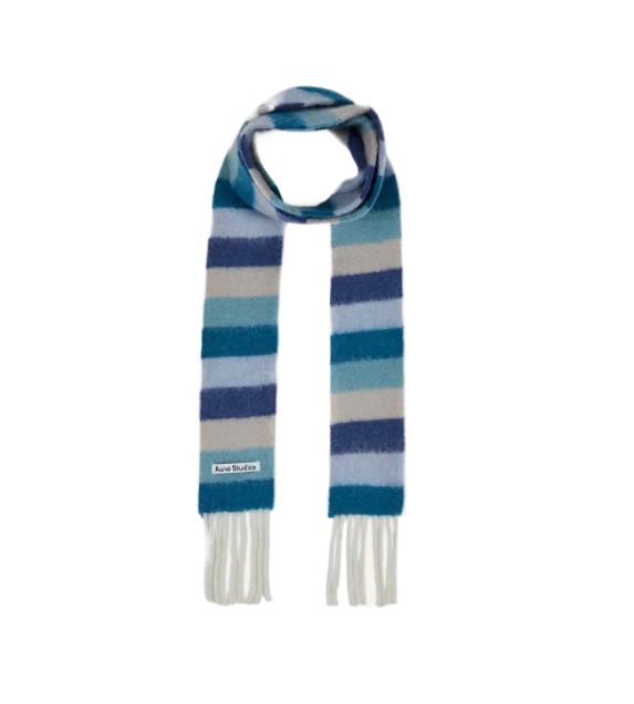 Skinny Wool-Alpaca Fringe Scarf Blue Gray