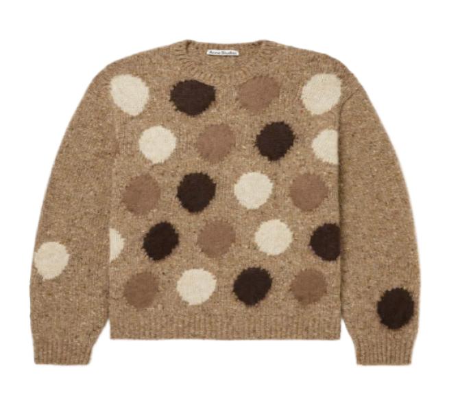 Polka-Dot Intarsia Logo Wool Sweater Knit Brown