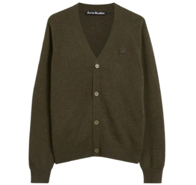 Keve Face V-Neck Cardigan Dark Khaki Melange