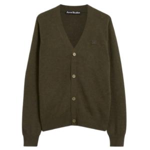 Keve Face V-Neck Cardigan Dark Khaki Melange