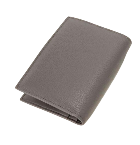 Grained Calfskin Cash Vertical Bi-Fold Wallet Gray