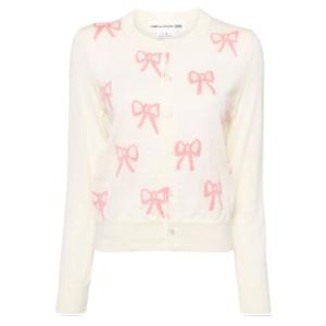 Ribbon Intarsia Jacquard Wool Cardigan