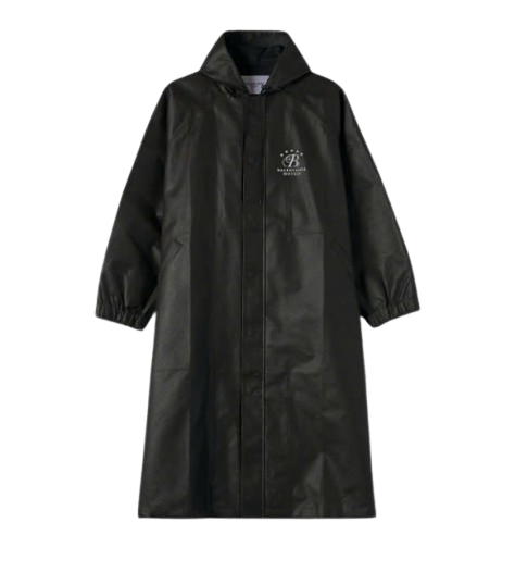 Logo Long Raincoat - Black