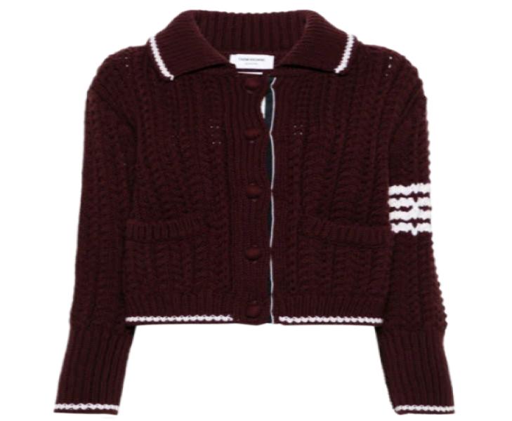 24FWMerino Wool Chunky Link Stitch 4-Bar Polo Cardigan Jacket