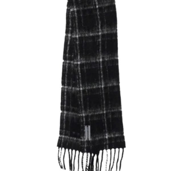 24FWESTATE SCARF Black Fuzzy Alpaca Check