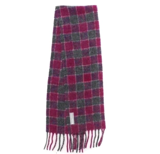 24FWESTATE SCARF Pink Fuzzy Alpaca Check