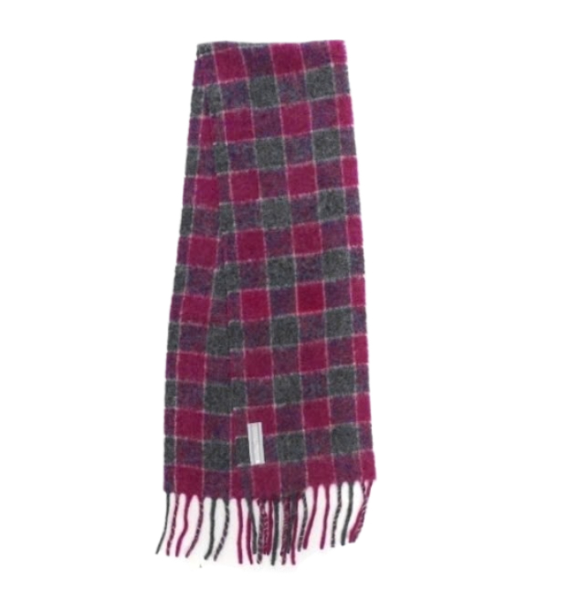 24FWESTATE SCARF Pink Fuzzy Alpaca Check