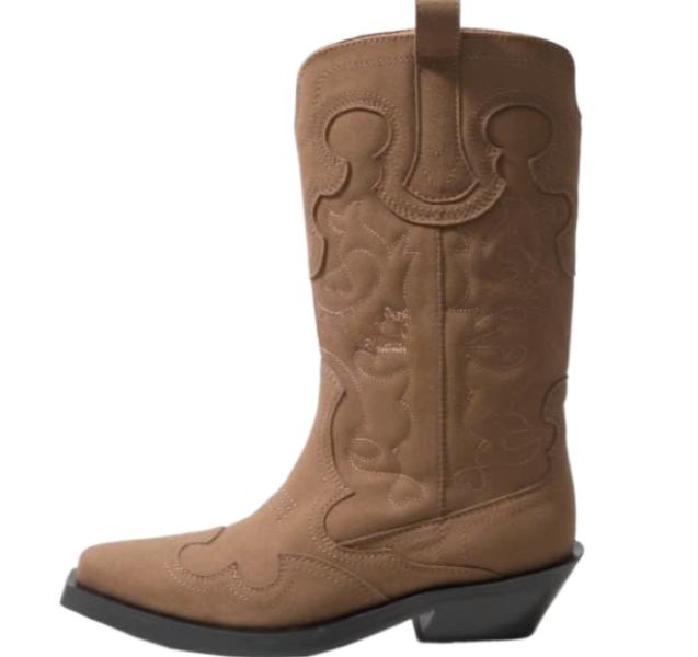 Suede mid-shaft embroidered western boots