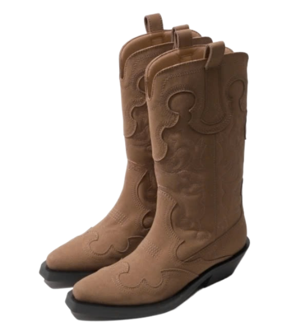 Suede mid-shaft embroidered western boots