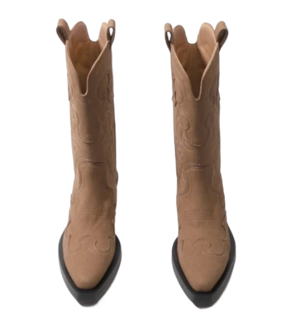 Suede mid-shaft embroidered western boots