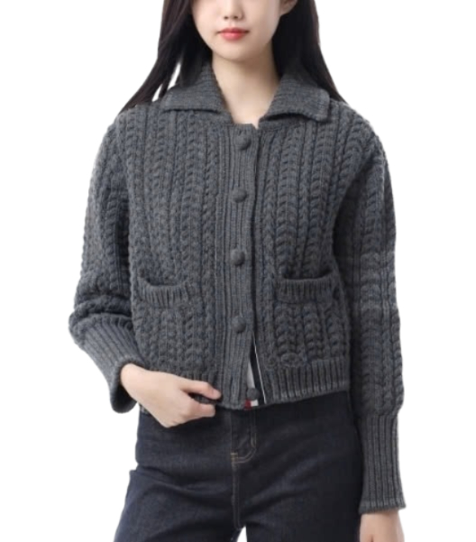 24FWMerino Wool Chunky Link Stitch 4-Bar Polo Cardigan Jacket