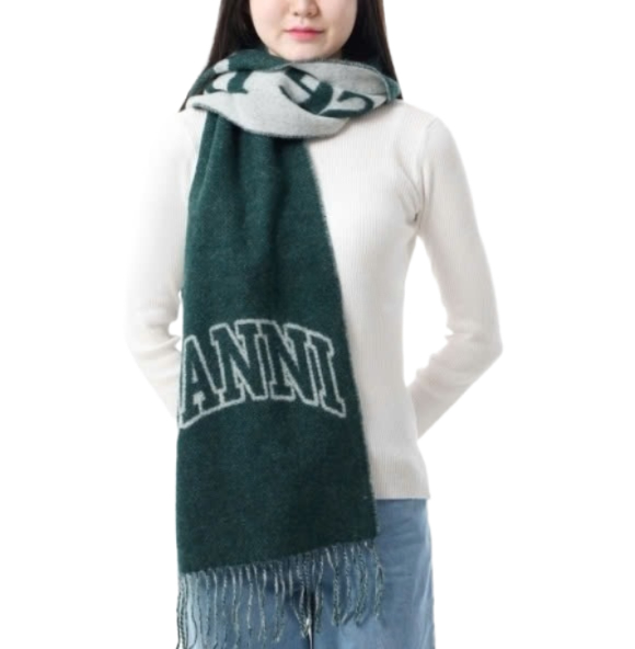 Green Fringe Wool Scarf