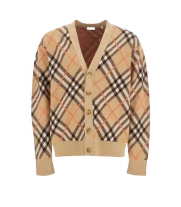 Checked Wool Mohair Blend Cardigan