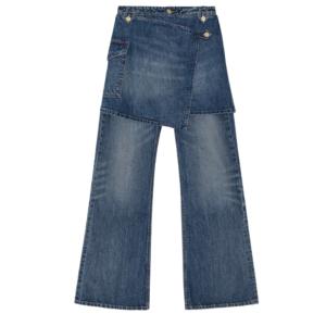 Dark Blue Heavy Washing Flare Skirt Jeans