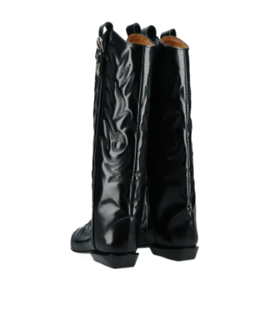 Buckle decorated leather high boots