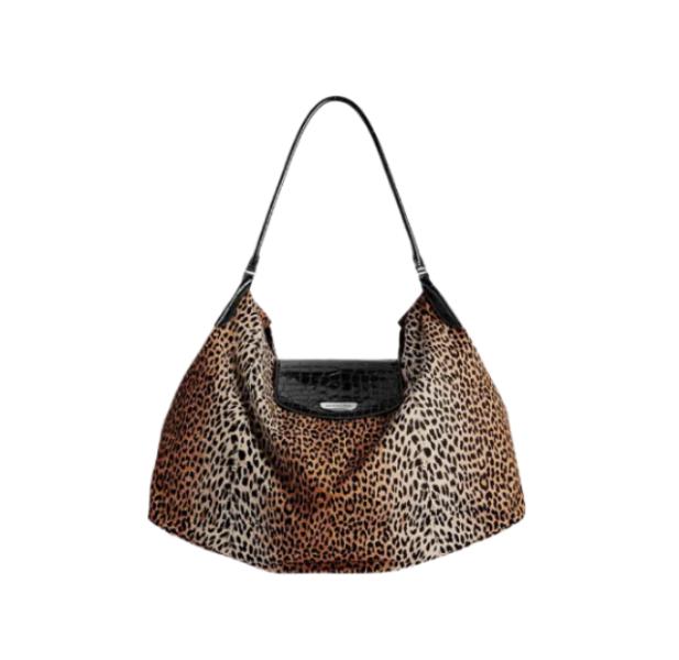 Geneve Large Hobo Bag Leopard Print Beige