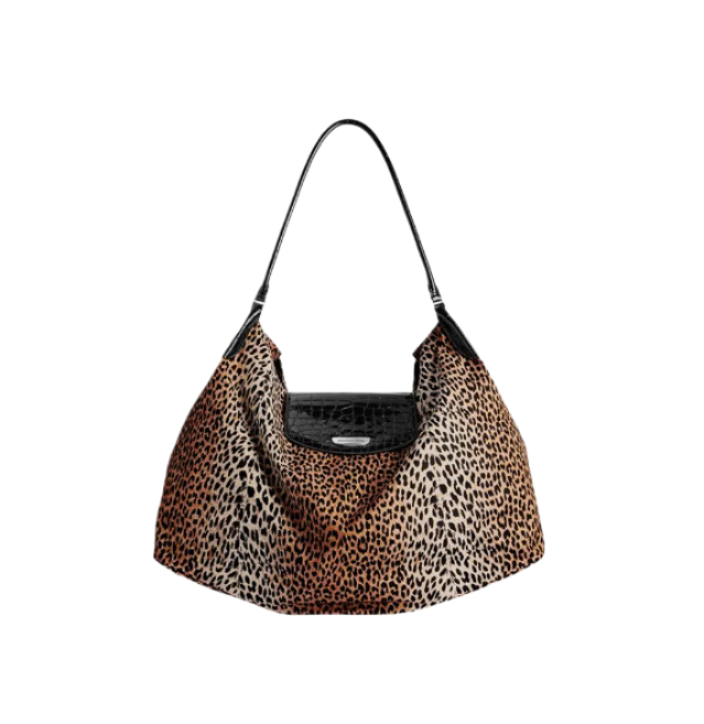 Geneve Large Hobo Bag Leopard Print Beige