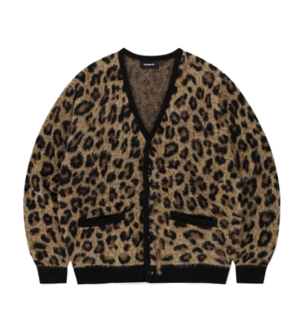 LEOPARD HAIRY KNIT CARDIGAN BROWN