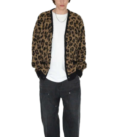 LEOPARD HAIRY KNIT CARDIGAN BROWN