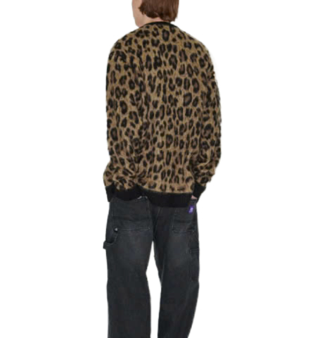 LEOPARD HAIRY KNIT CARDIGAN BROWN