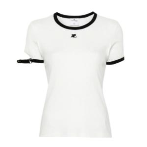 Logo Buckle Strap Decorated Ringer T-Shirt