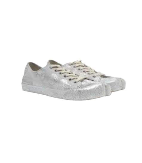 Tabi Silver Foil Suede Sneakers White