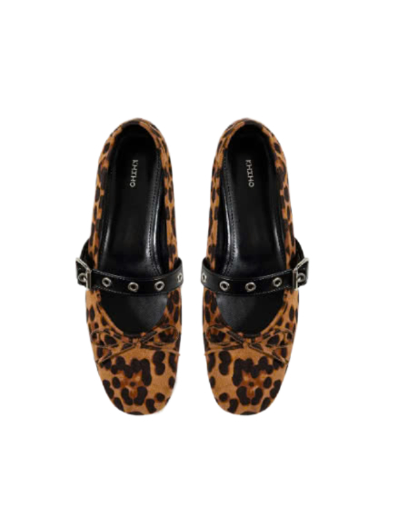 BUCKLE STRAP BALLERINA FLAT/LEOPARD