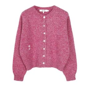 KIDS Rose Embroidered Logo Wool Cashmere Cardigan