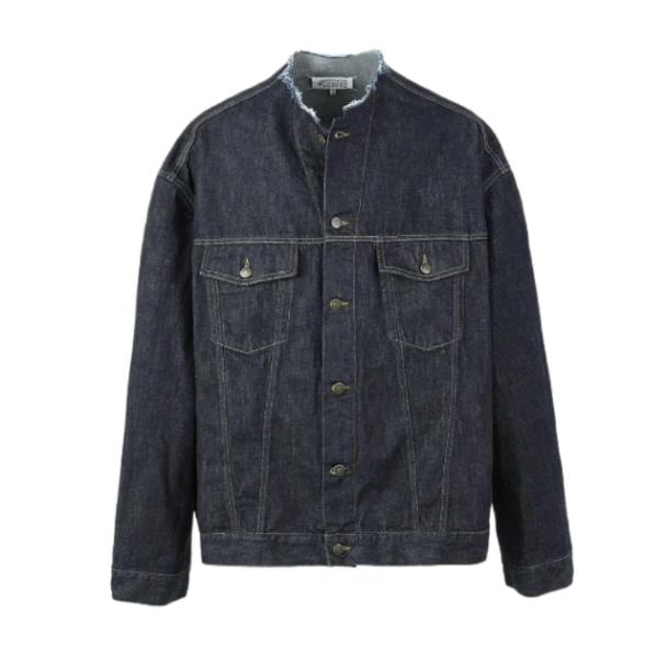 Backstitch collarless oversized denim jacket