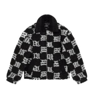 Monogram faux shearling zip-up jacket