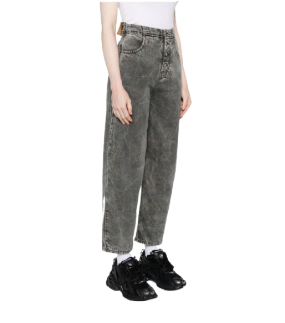 Number logo cotton denim pants